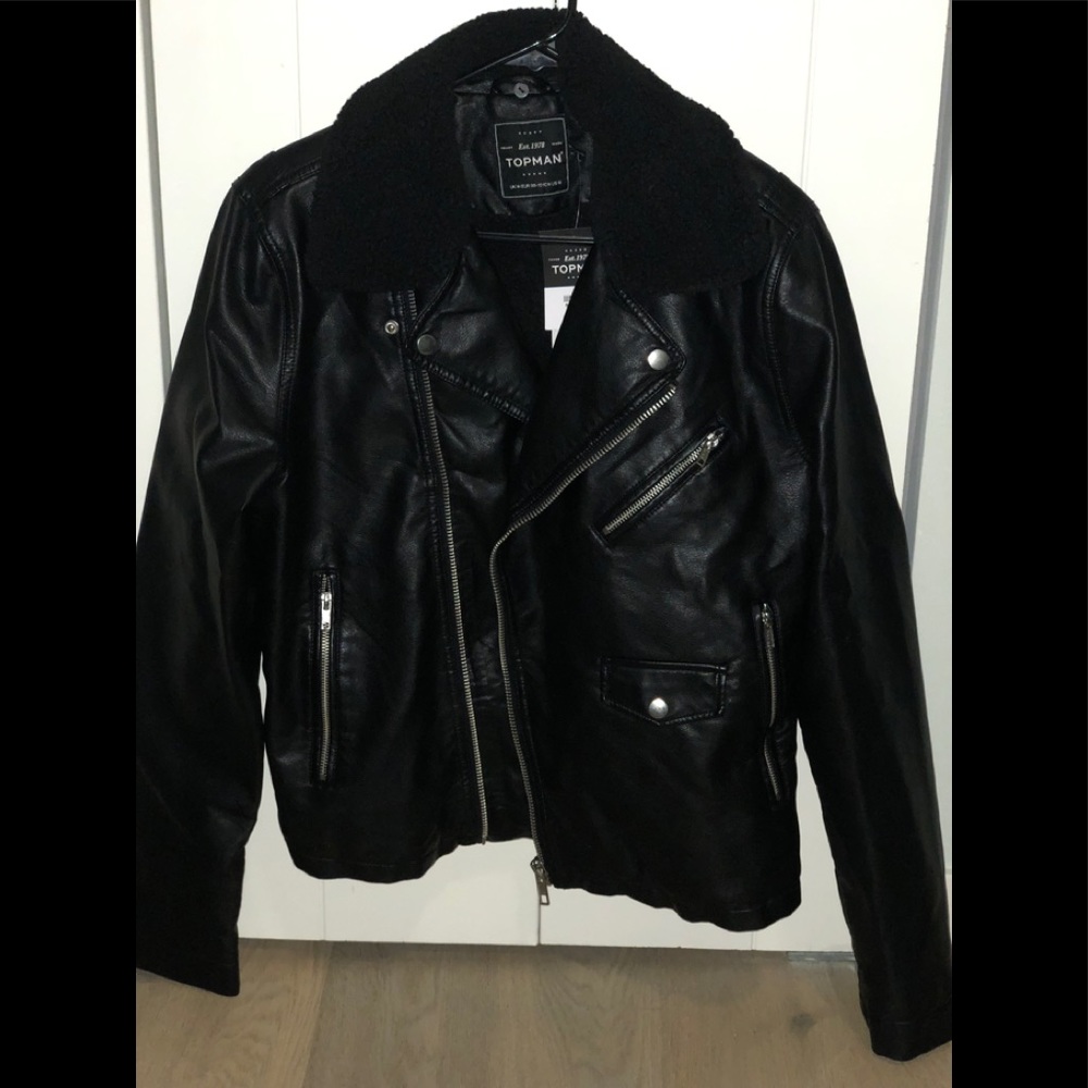 Topman Faux Leather Sherpa Lined Biker Jacket